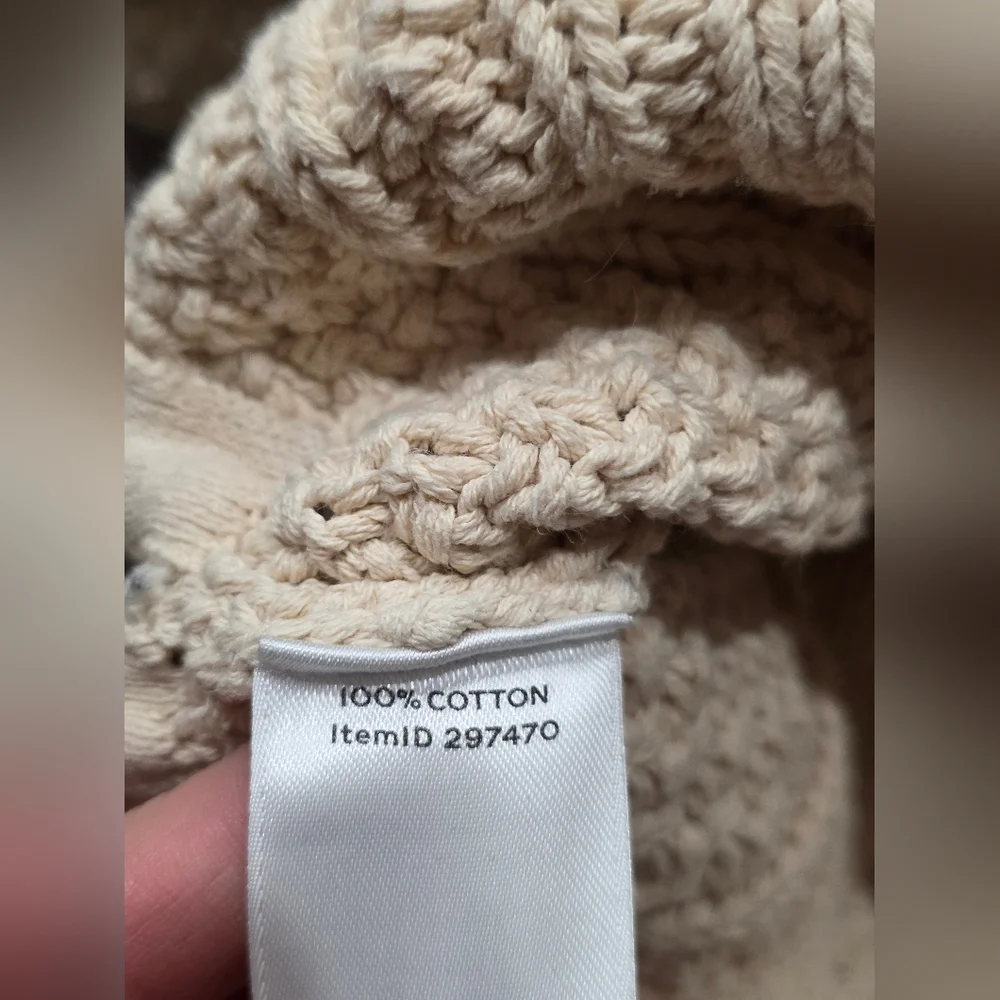LL BEAN SIGNATURE FISHERMEN Cream Cable Knit Sweater Coastal Nautical Wool